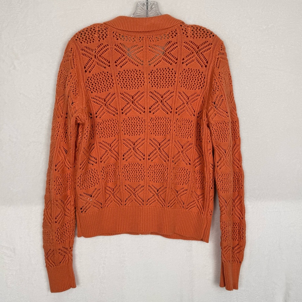 Rachel Zoe Collared Crochet Knit Cardigan Sweater Peach Coral Medium - Picture 3 of 12
